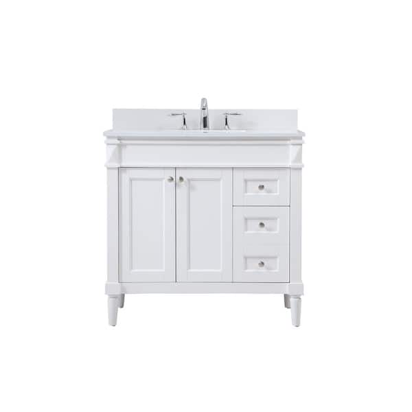 Unbranded Simply Living 36 in. W x 21 in. D x 35 in. H Bath Vanity in White with Ivory White Engineered Marble Top