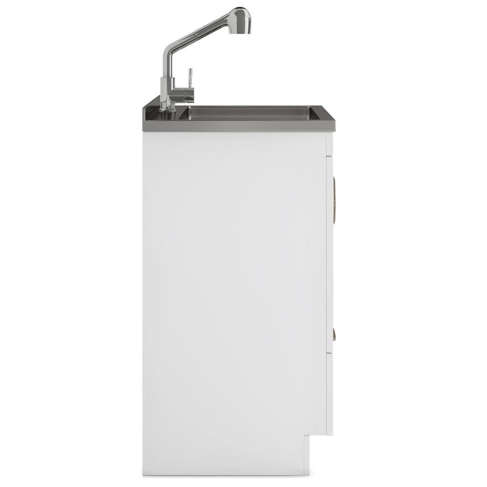 White 28-Inch Laundry Cabinet with Stainless Steel Sink