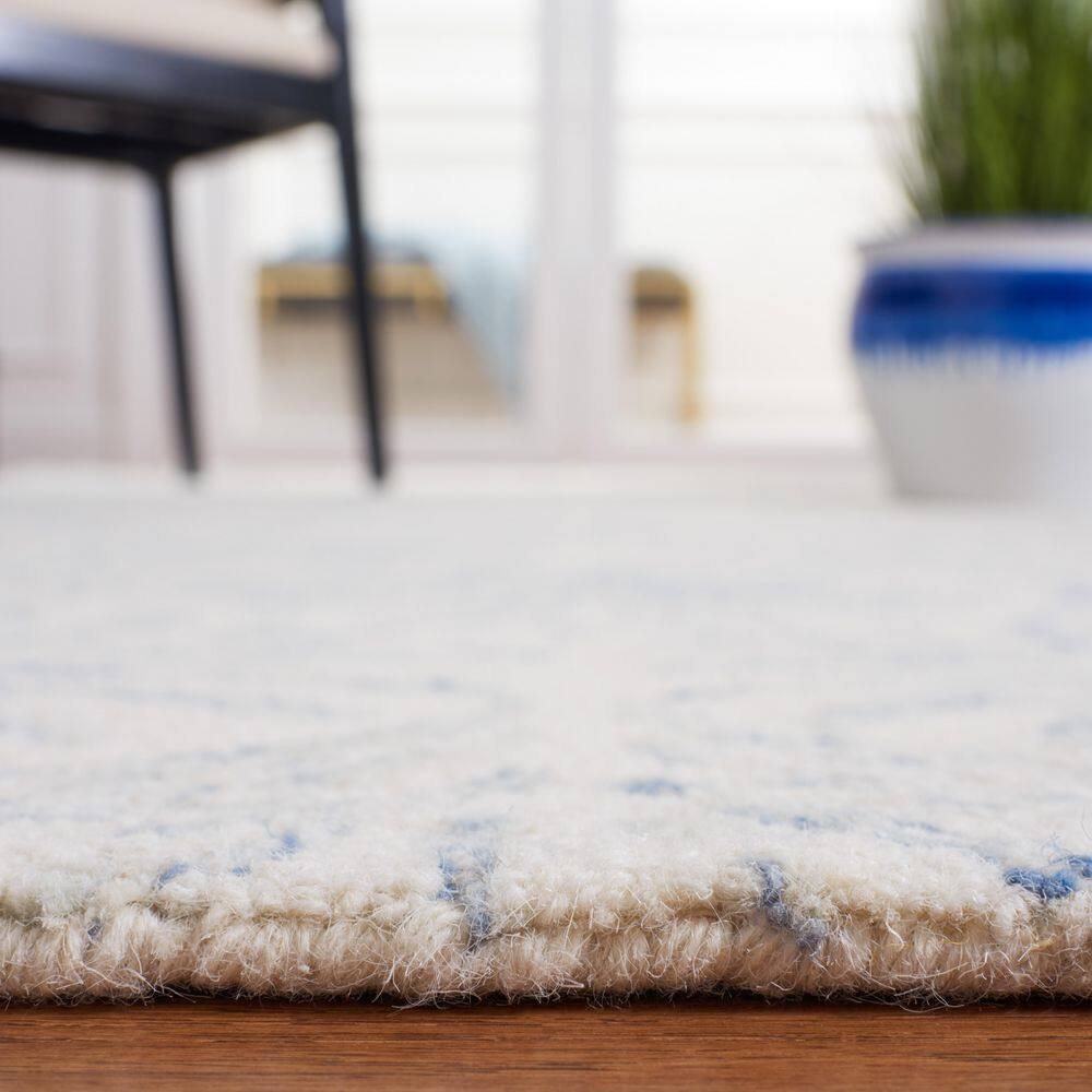 Ivory and Blue Handmade Tufted Wool Silk Area Rug 3' x 5'