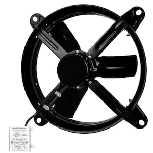1239 CFM 14 in. Black Gable Mount Fan Attic Gable Ventilator Shutter Exhaust Fan with Adjustable Temperature Thermostat