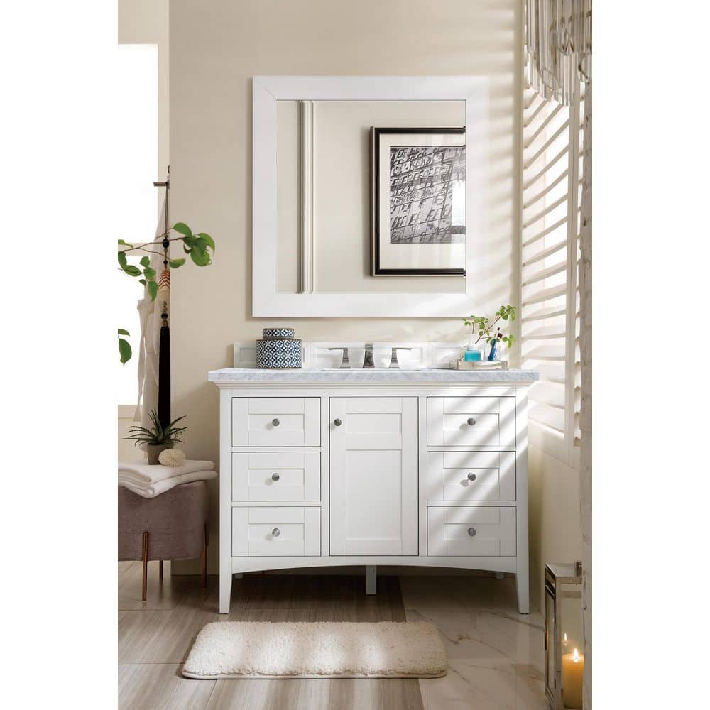 Palisades 48 in. W x 23.5 in.D x 35.3 in. H Single Bath Vanity in Bright White with Marble Top in Carrara White price history on PriceWatchPro