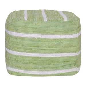 Andros Green/White Cotton Square Pouf Striped