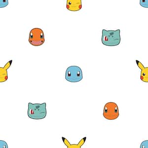 Pokemon Character Faces White Abstract Vinyl Peel and Stick Wallpaper Roll
