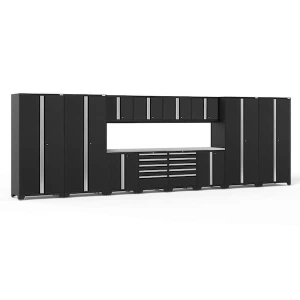 NewAge Products Pro Series 256 in. W x 84.75 in. H x 24 in. D 18-Gauge Steel Garage Cabinet Set in Black (14-Piece)