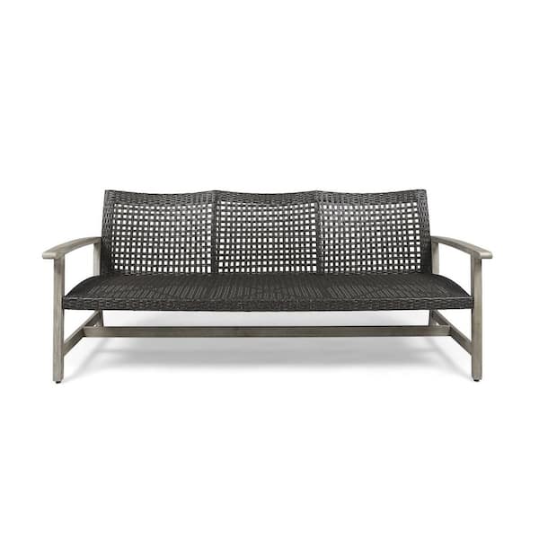 Miscool Avex 76 in. W Grey Metal and Wood Outdoor Patio Bench Chair with Back