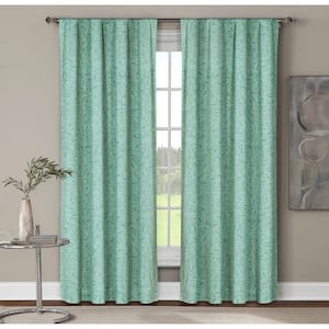 Semi-Opaque Leila Printed Cotton Extra Wide 96 in. L Rod Pocket Curtain Panel Pair, Dusty Teal (Set of 2)
