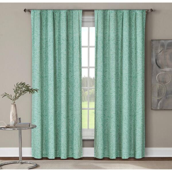 Window Elements Semi Opaque Leila Printed Cotton Extra Wide 96 In L Rod Pocket Curtain Panel Pair Dusty Teal Set Of 2 Ymc002712 Rod Pocket Curtain Panel Pair, Teal Curtain Panel Pair