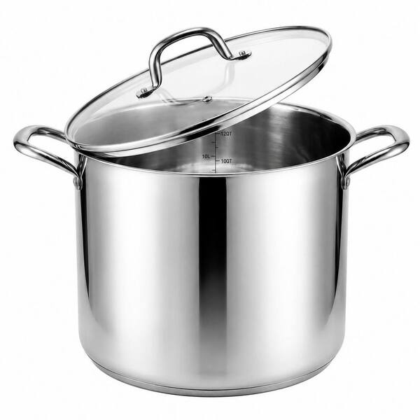 14 Quart Stainless Steel Stock Pot with Lid and Tri-Ply Bottom for Induction, Canning, Boiling, and Simmering