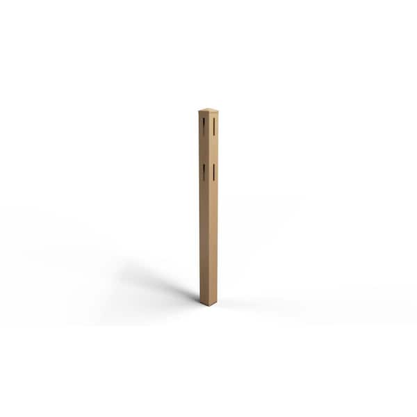 Composite 2-Rail Corner Post with Post Cap for Traditional Ranch Rail System (5 in. x 5 in. x 50 in. L) Timber Brown