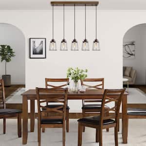 Modern Farmhouse Dining Room Chandelier 5-Light Rustic Bronze Chandelier for Kitchen Island with Faux Wood Accent