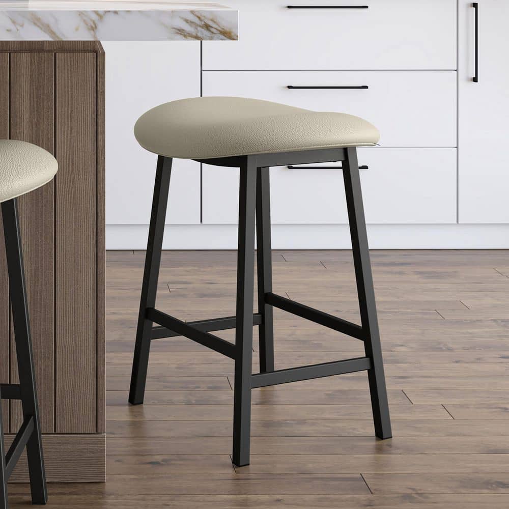 Amisco Winston 26.5 in. Greige Faux Leather / Black Metal Counter