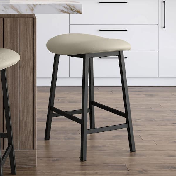 Amisco Winston 26.5 in. Greige Faux Leather / Black Metal Counter Stool