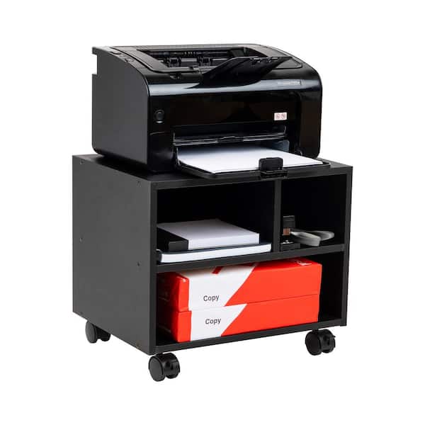 Mind Reader 2-Tier MDF 4-Wheeled Rolling Printer Utility Cart 16 in. L x 12 in. W x 13.75 in. H, Black