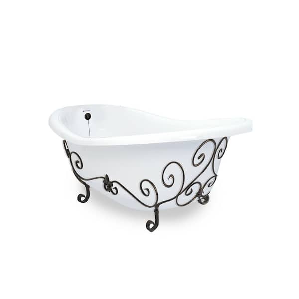 American Bath Factory 67 in. AcraStone Slipper Clawfoot Non-Whirlpool Bathtub in White and Base in Old World Bronze