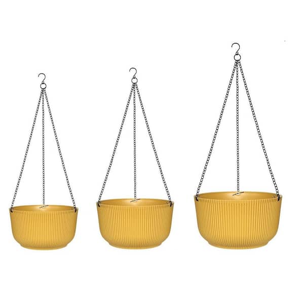 Large 9/10/11 in. Dia Yellow Metal Hanging Basket with Liner (3-Pack)