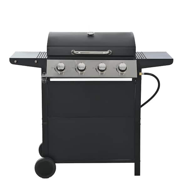 4 Burner Portable Propane Tabletop Barbecue Grill Stainless Steel Gas Grill in Black for Camping