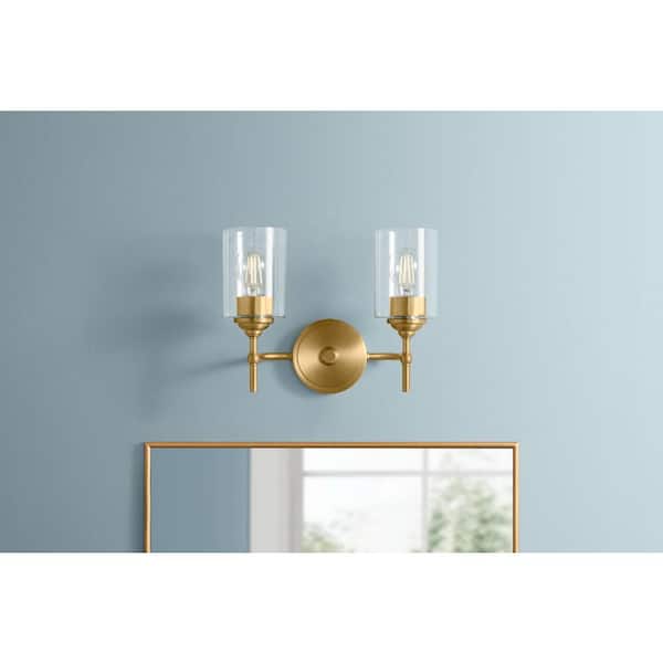 Home Decorators Collection Ayelen 13 in. 2-Light Matte Brass Bathroom Vanity Light
