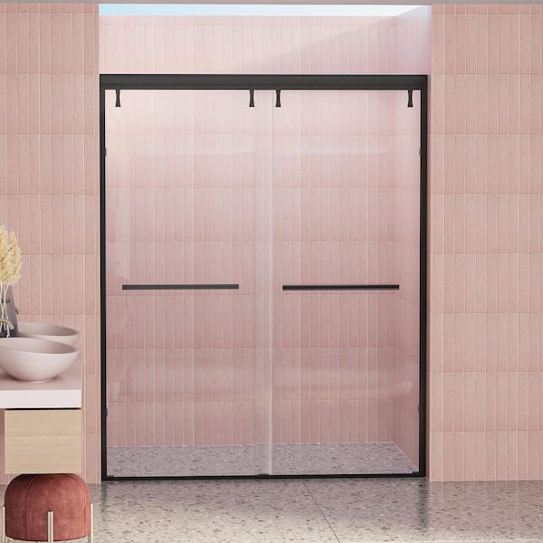 Staykiwi 56 to 60 in. W x 72 in. H Sliding Framed Shower Door in Matte Black Finish with Clear Glass