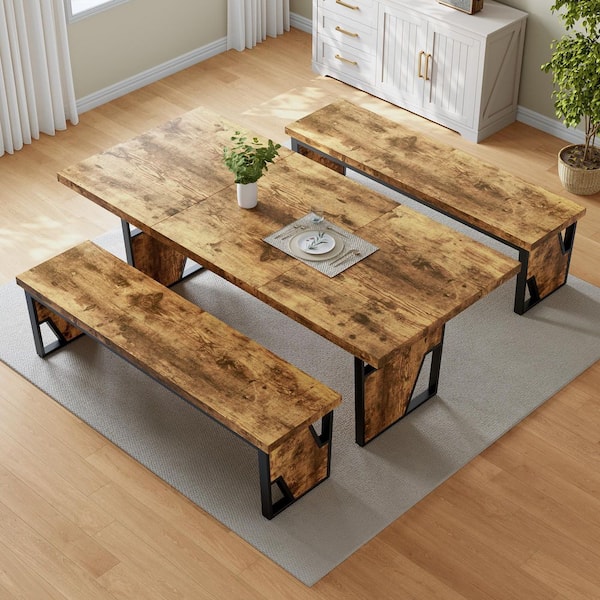3-Piece Modern Rectangular Walnut Wood Top 78.7 in. 4 Legs Dining Table (Seats 6-8)