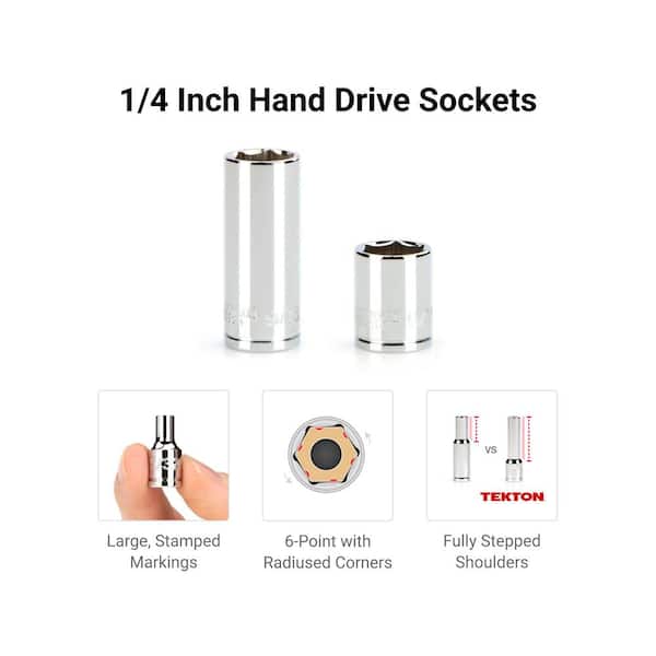 TEKTON 1/4 in. Drive 6-Point Socket and Ratchet Set with Rails (5