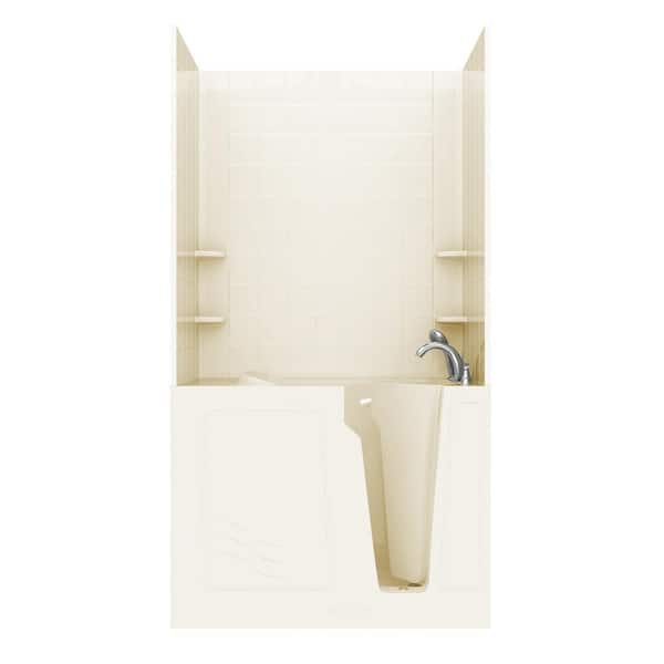 Unbranded NOVA Heated Rampart 4.4 ft. Walk-in Non-Whirlpool Bathtub with 6 in. Tile Easy Up Adhesive Wall Surround in Biscuit