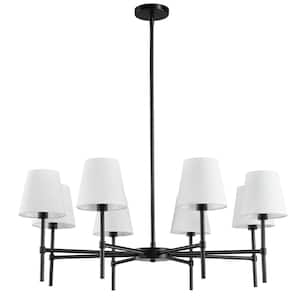 8-Light Black Modern Chandelier for Dining Room with Fabric Shade Height Adjustable Chandelier Light Fixture