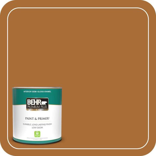 BEHR PREMIUM PLUS 1 qt. #280D-7 Sesame Crunch Semi-Gloss Enamel Low Odor Interior Paint & Primer