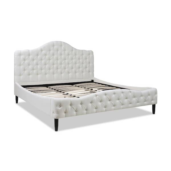 Jennifer Taylor Bridget Antique White, White Upholstered King Bed Set