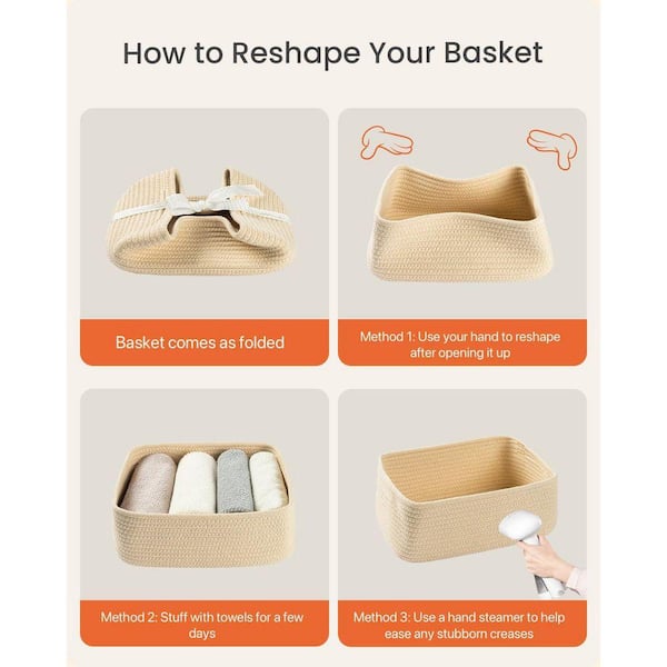 ミュージシャン CDL Hand Stitched Mini Basket Beige Beige 12 in. x 4.5 in. Woven Basket 3 Packs, Cotton Storage Basket