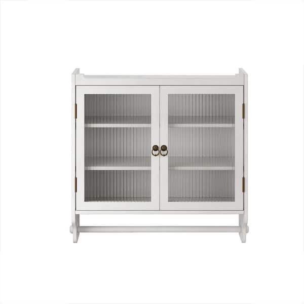 Unbranded 23.62 in. W x 7.08 in. D x 23.62 in. H Bathroom Storage Wall Cabinet in White with 3-Tiers of Storage and Towel Rack