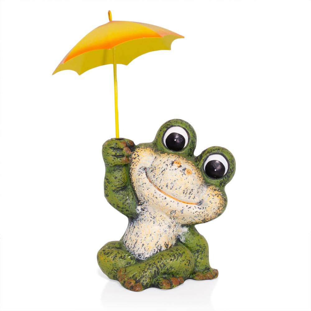 Alpine Corporation Sitting Jolly Frog with Yellow Umbrella Statue ...