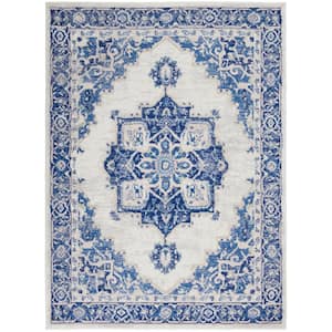 Whimsicle Ivory Blue 5 ft. x 7 ft. Center Medallion Traditional Area Rug