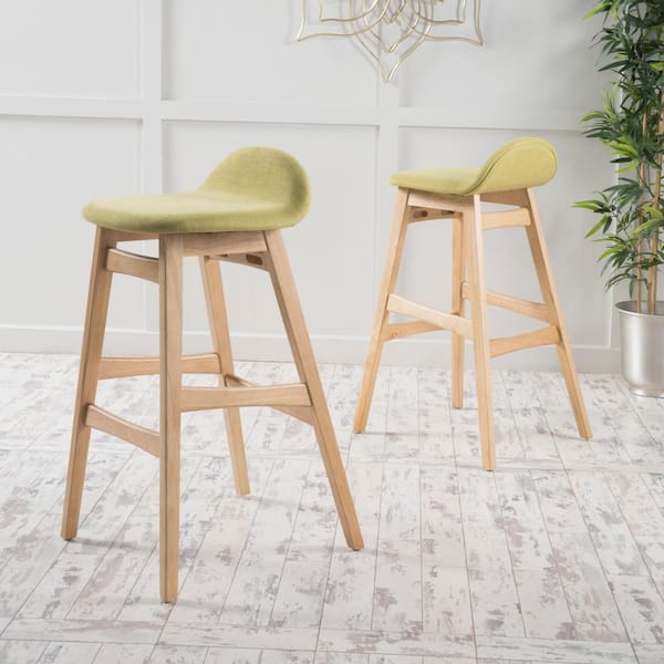 Moria 30.25 in. Wood Green Tea Fabric/Oak Finish Bar Stool (Set of 2)