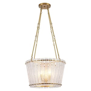 Kiki 4-Light Drum Gold Chandelier with Water Glass Pendant Light for Living Room Kitchen Island