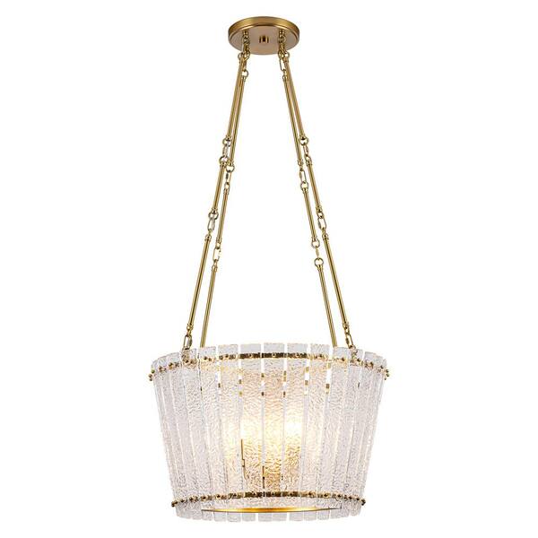 EDISLIVE Kiki 4-Light Drum Gold Chandelier with Water Glass Pendant Light for Living Room Kitchen Island
