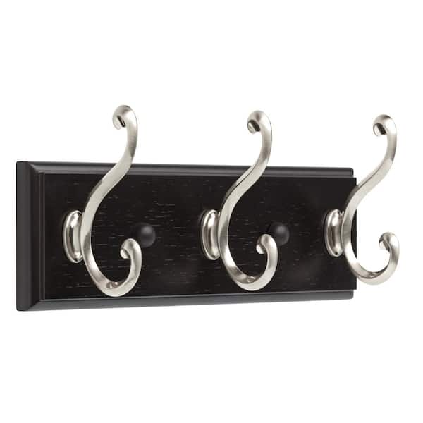 Liberty 10 in. Black and Satin Nickel Scroll Hook Rack