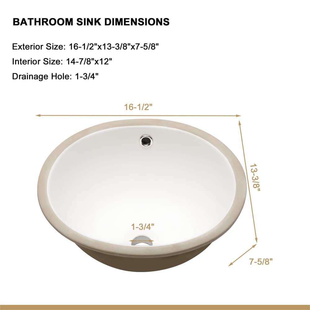 16.5" x 13.4" White Ceramic Oval Undermount Bathroom Sink with Overflow