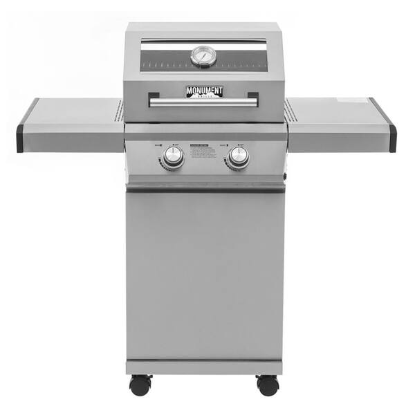 Monument Grills 2-Burner Propane Gas Grill in Stainless with Clear View Lid and LED Controls