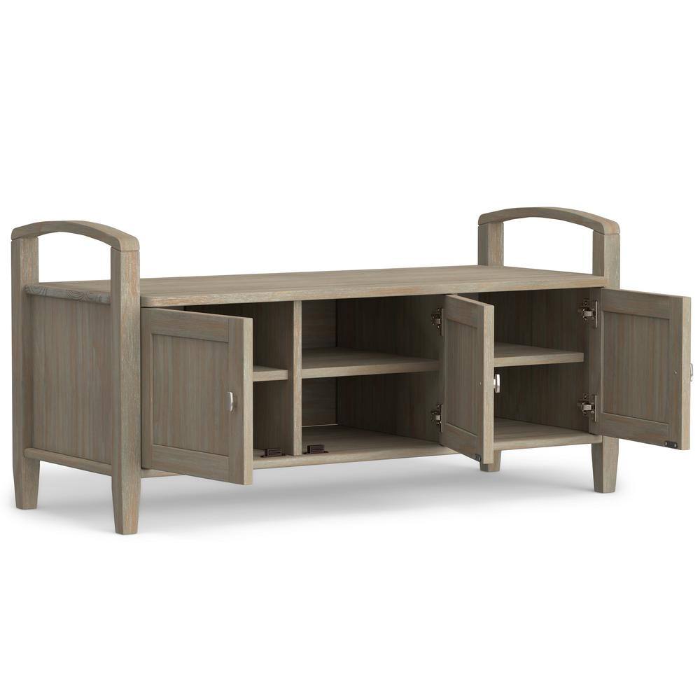 Rustic Distressed Gray 44" Solid Hardwood Storage Bench with Armrests