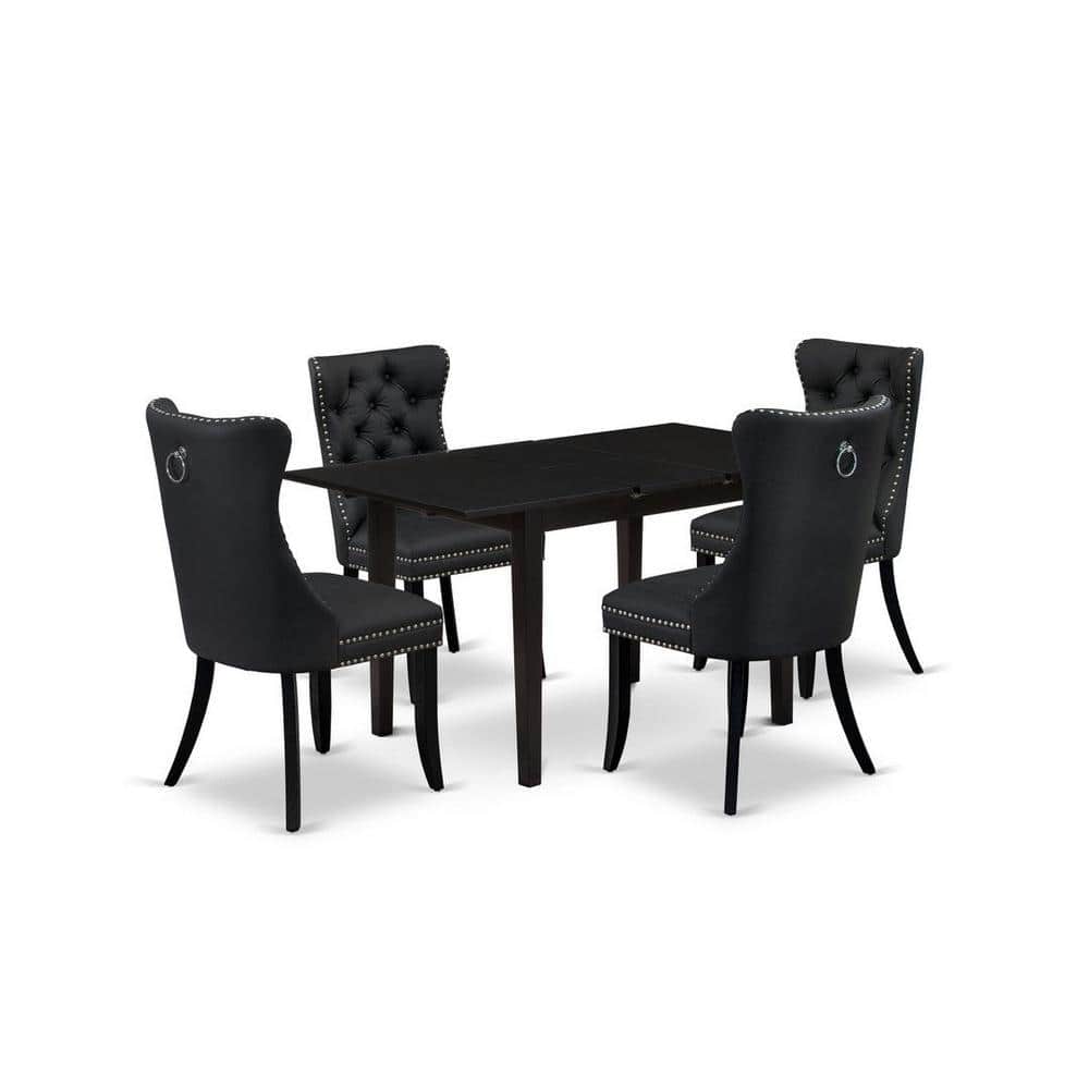 5-Piece Black Finish Solid Wood Top Rectangular Dining Room Set with Butterfly Leaf (Seats-4)