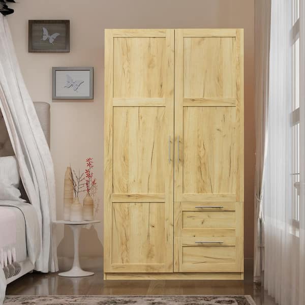 Unbranded Oak Armoire with 2 Doors, 2 Drawers and 5 Storage spaces 70.87 X 39.37 X 19.49