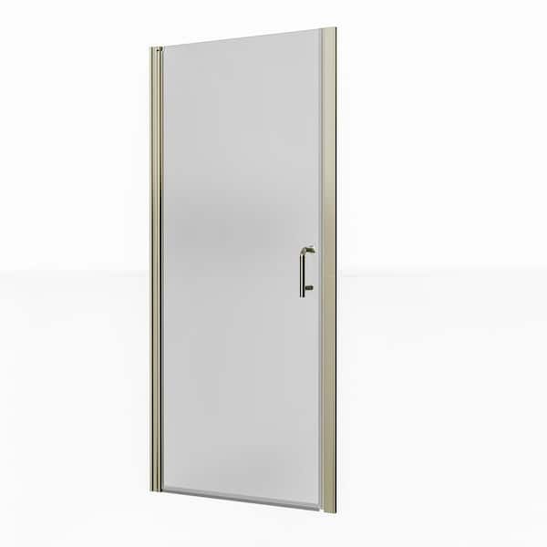 WELLFOR 34 in. W x 72 in. H Pivot Frameless Shower Door in Brushed Nickel with Clear Glass