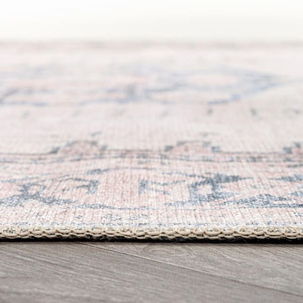 Vintage Bohemian Machine Washable Non Slip Beige 6 ft. 7 in. x 6 ft. 7 in. Square Area Rug