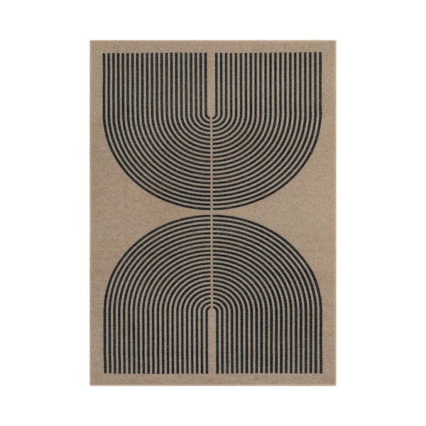 Faux Jute 5 ft. x 7 ft. Khaki Rainbow Washable Area Rug