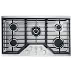 36 in. Gas Cooktop in Stainless Steel and Brushed Stainless with 5 Burners Including 20,000 BTU Triple Ring Burner