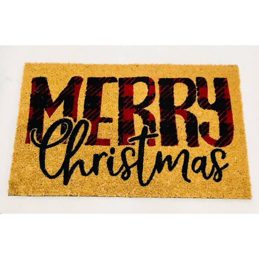 Natural Printed-Plaid Merry Christmas Multicolored Indoor/Outdoor Doormat 1