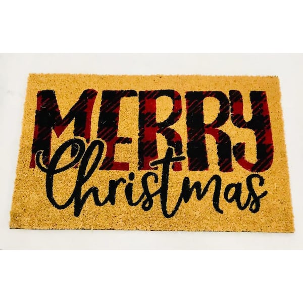 Unbranded Natural Printed-Plaid Merry Christmas Multicolored Indoor/Outdoor Doormat 18 in. x 30 in.