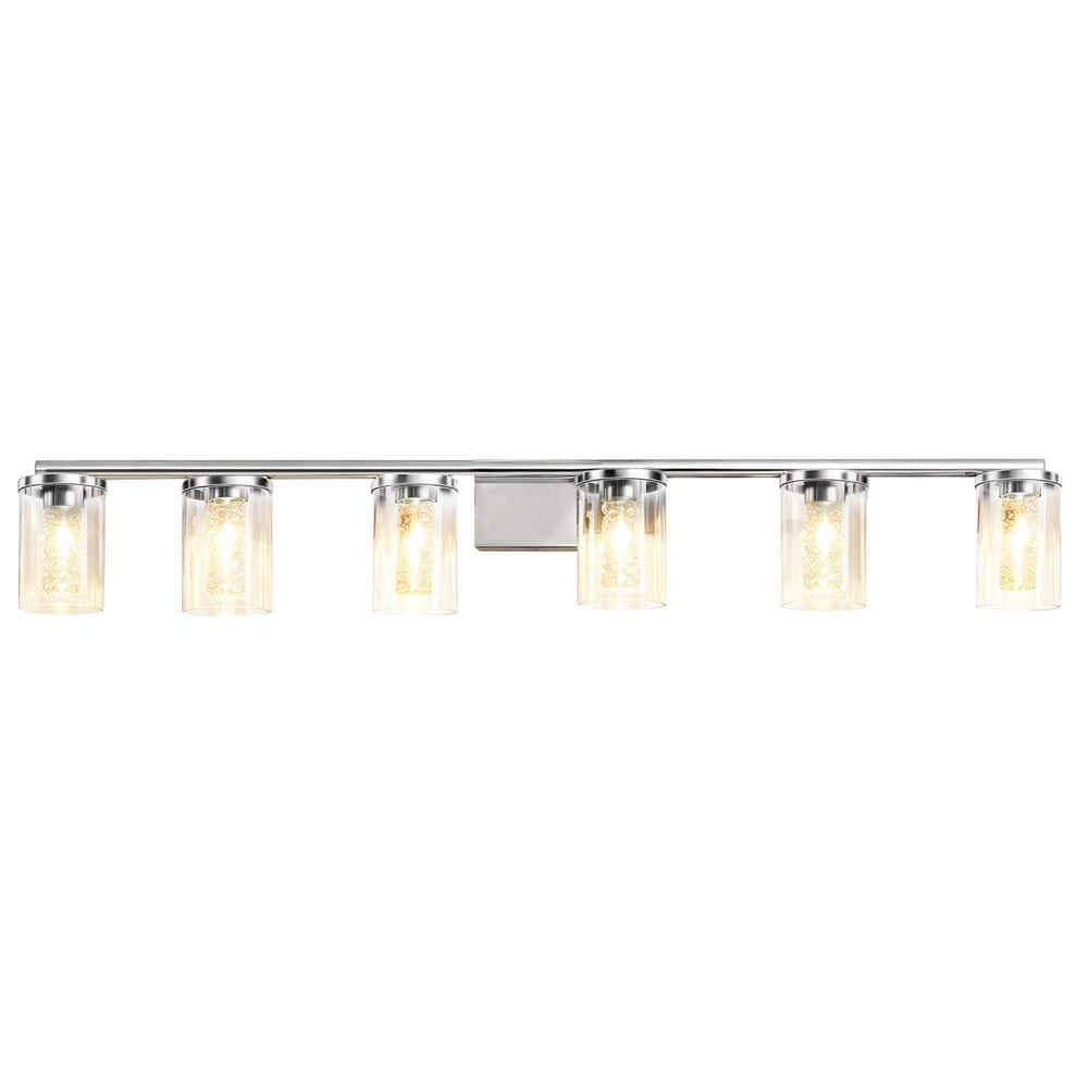 Crystal Cylinder 47 in. 6-Light Chrome Integrated 3CCT LED Vanity Light with Clear Glass Shade price history on PriceWatchPro