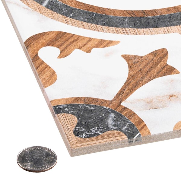 Istanelle Square 7.88 in. x 7.88 in. Glossy Anatol Brown Porcelain Marble Tile Sample