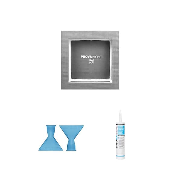 16 in. x 16 in. Prova Niche Shower Kit, 2.5 in. x 2.5 in. EZ Spread Nozzle (2-Pack) and 9.5 oz. Prova-Seal Sealant Combo